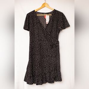 NWT Relipop Wrap Dress Black With White Polka Dots L